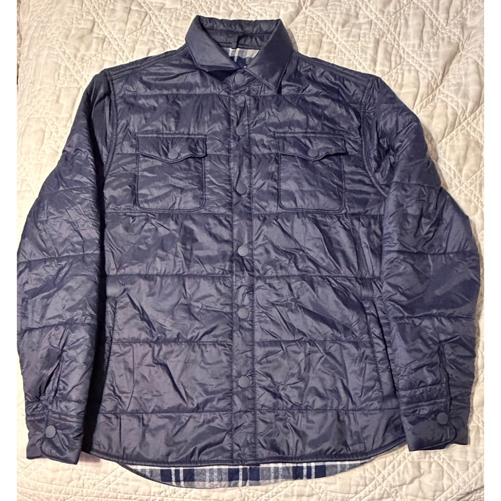 Johnnie-O Watford Jacket Mens Large Navy Blue Flannel Lined Puffer button snap